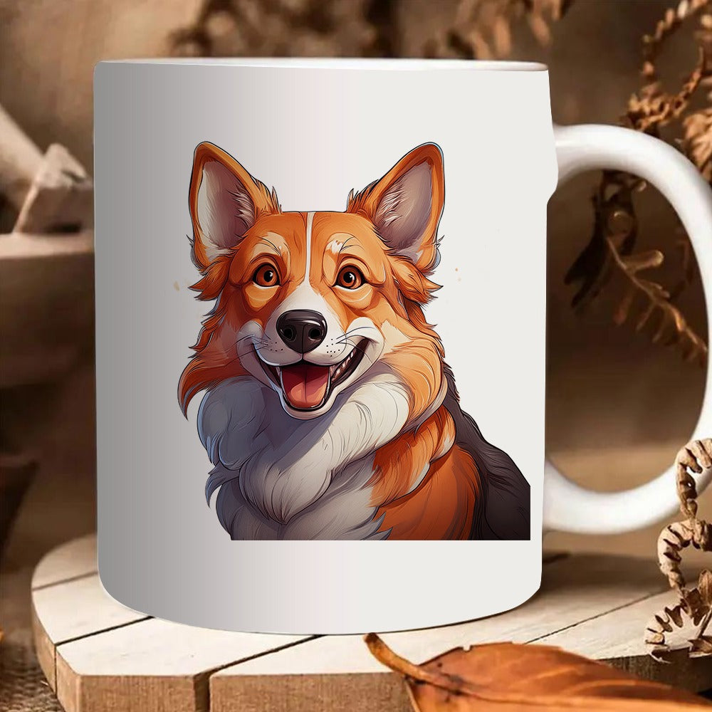 Tailorly White Ceramic 11 oz Mug - corgi dog portrait with adorable face