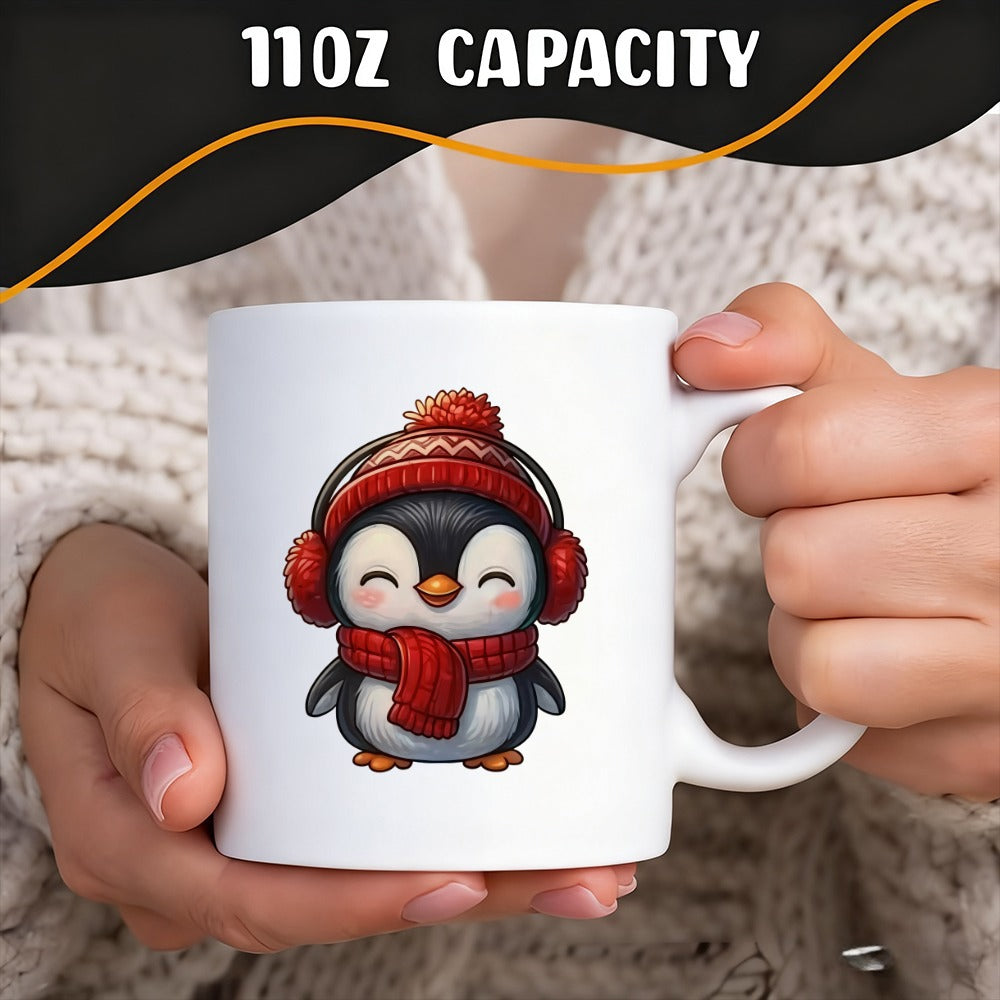 Tailorly White Ceramic 11 oz Mug - cute penguin winter design