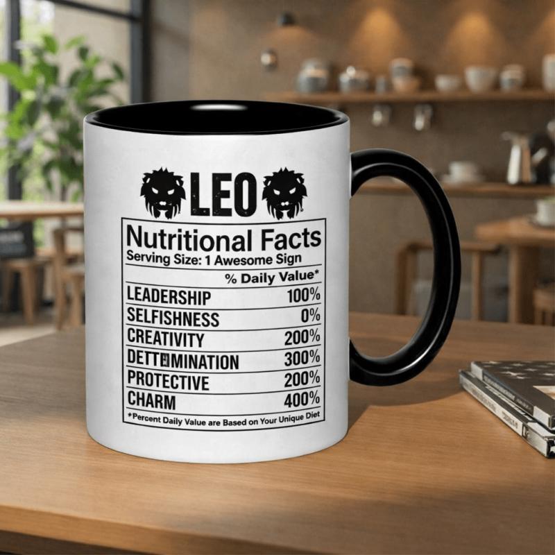 Tailorly Black Accent 11 oz Mug - leo nutritional facts text