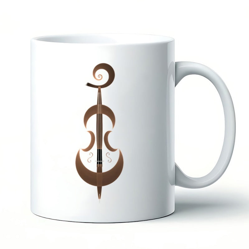 Tailorly White Ceramic 11 oz Mug - violin shaped design with a spiral scroll