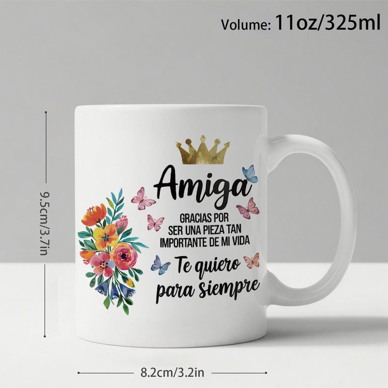 Tailorly White Ceramic 11 oz Mug - portuguese floral and spanish word