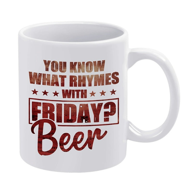 Tailorly White Ceramic 11 oz Mug - beer and stars