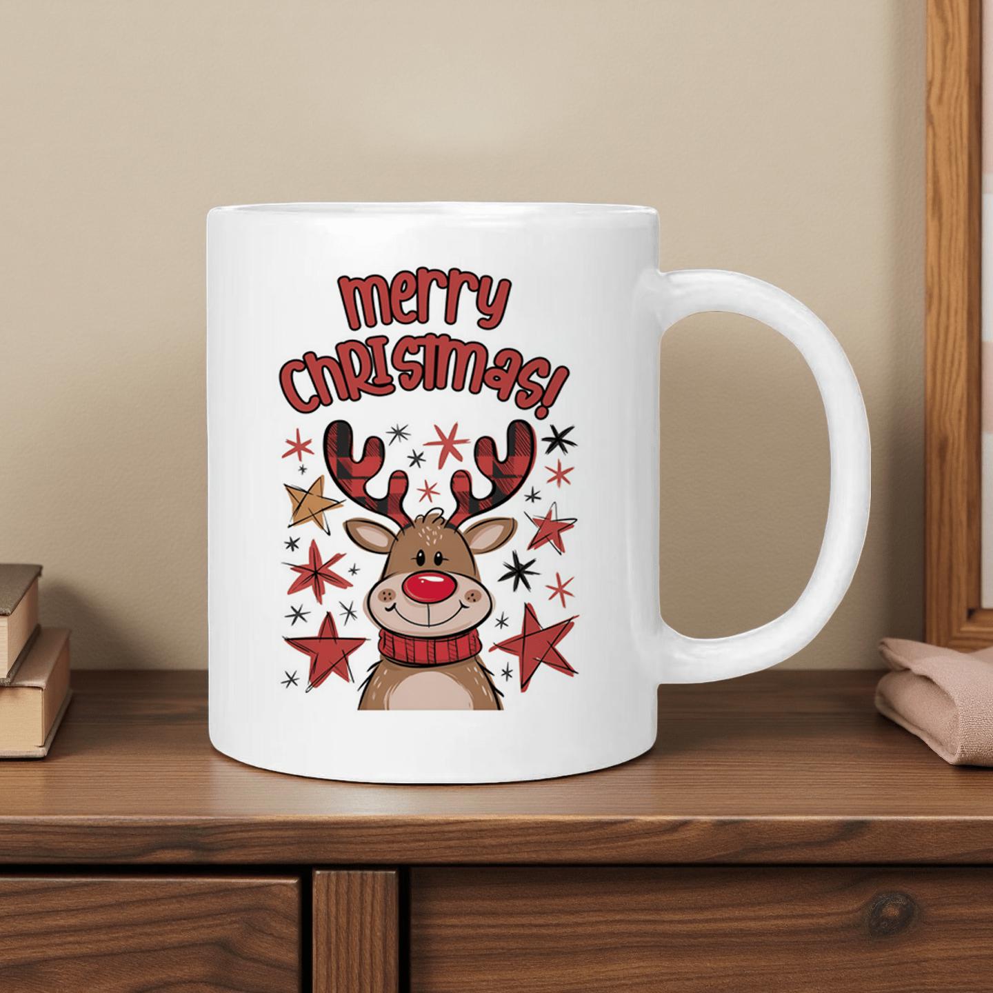 Tailorly White Ceramic 11 oz Mug - christmas elk theme elements pattern