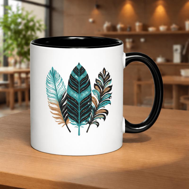 Tailorly Black Accent 11 oz Mug - bohemian with teal and golden highlights