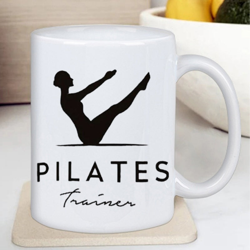 Tailorly White Ceramic 11 oz Mug - pilates trainer illustration with humorous Christmas theme