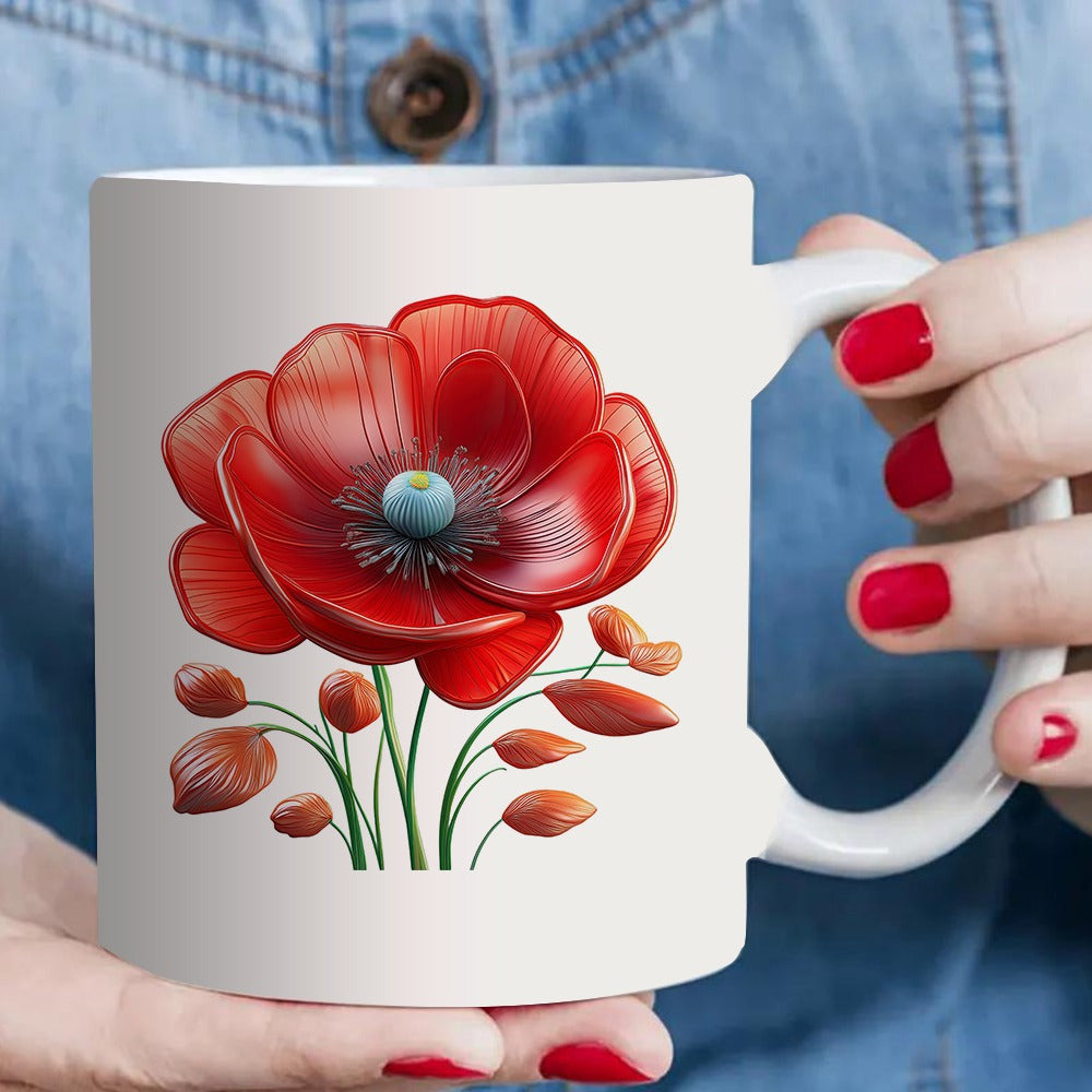 Tailorly White Ceramic 11 oz Mug - red poppy