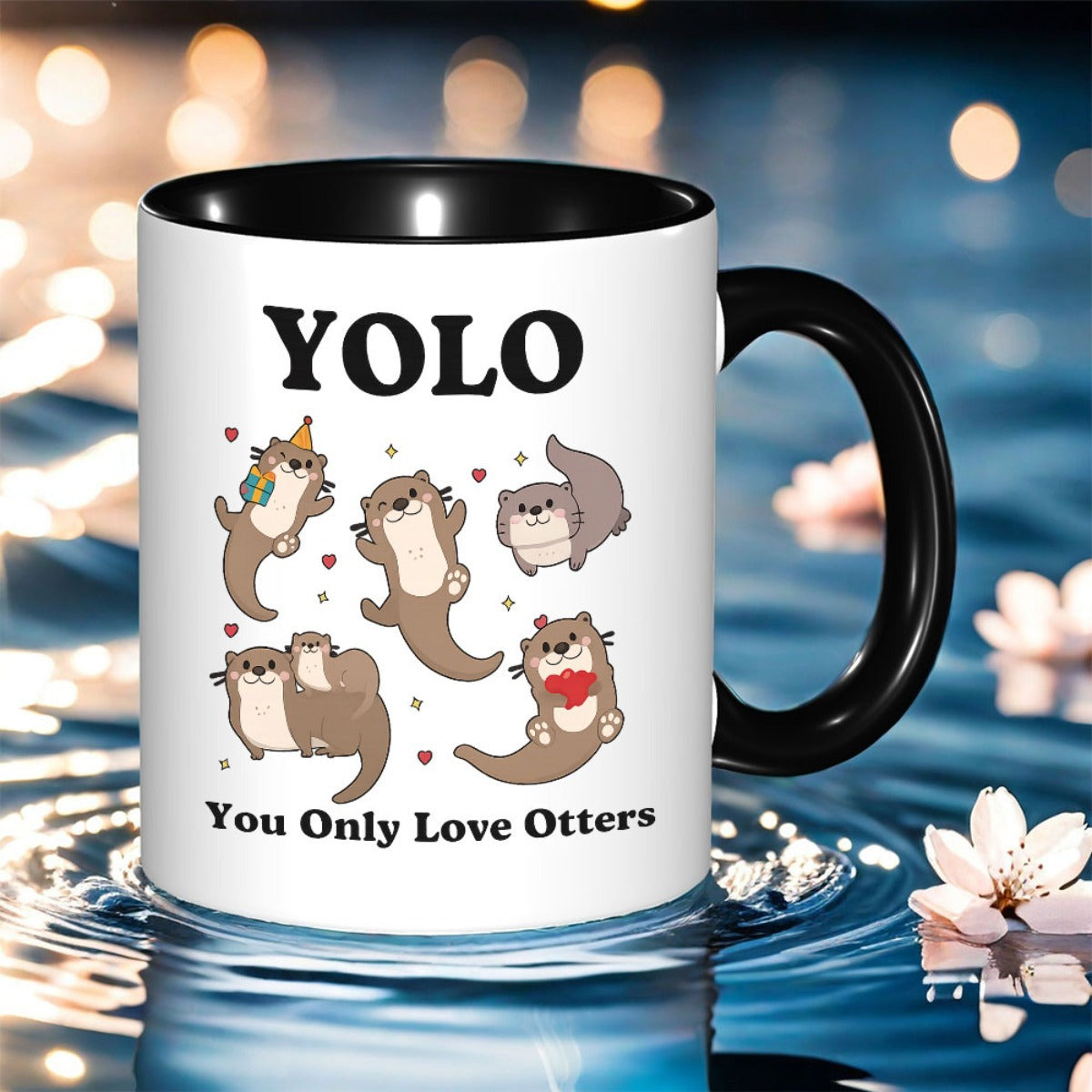 Tailorly Black Accent 11 oz Mug - otter illustration