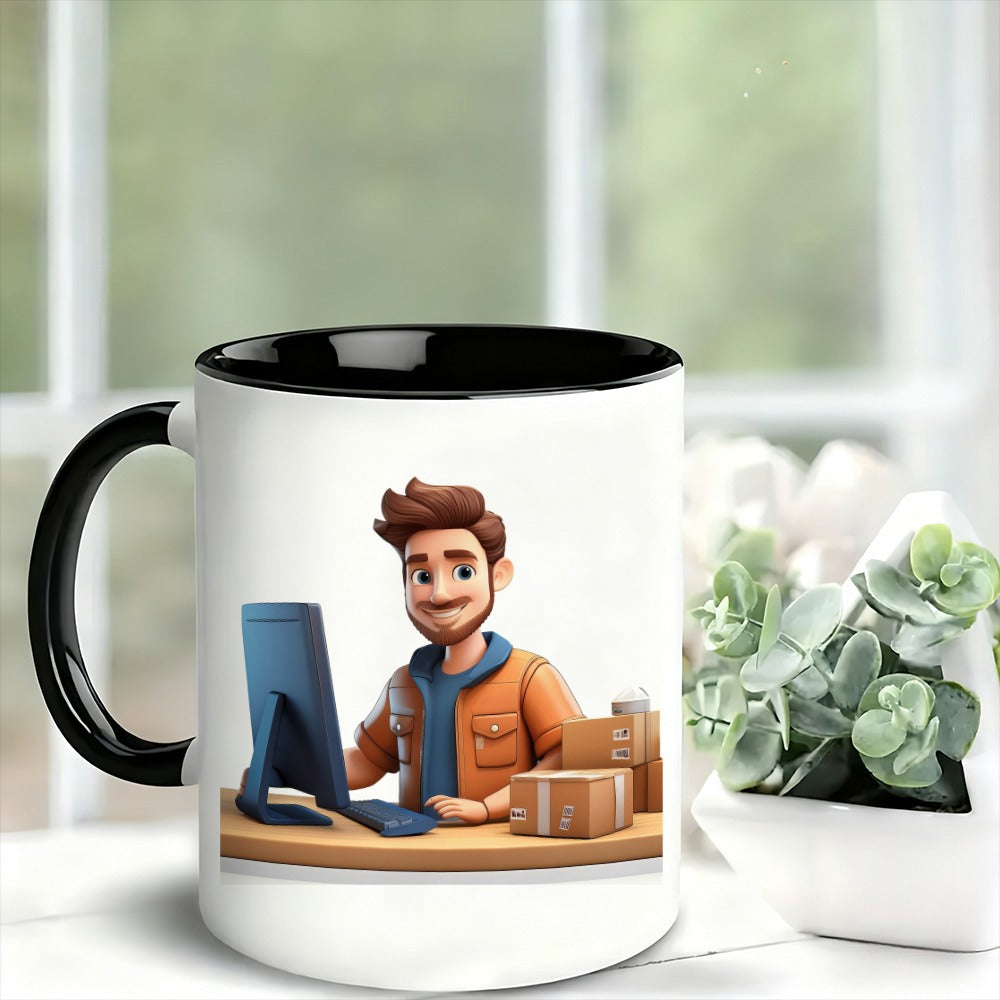 Tailorly Black Accent 11 oz Mug - a single stylish ceramic coffee mug featuring an elegant design ideal for everyday use at home or and a great has