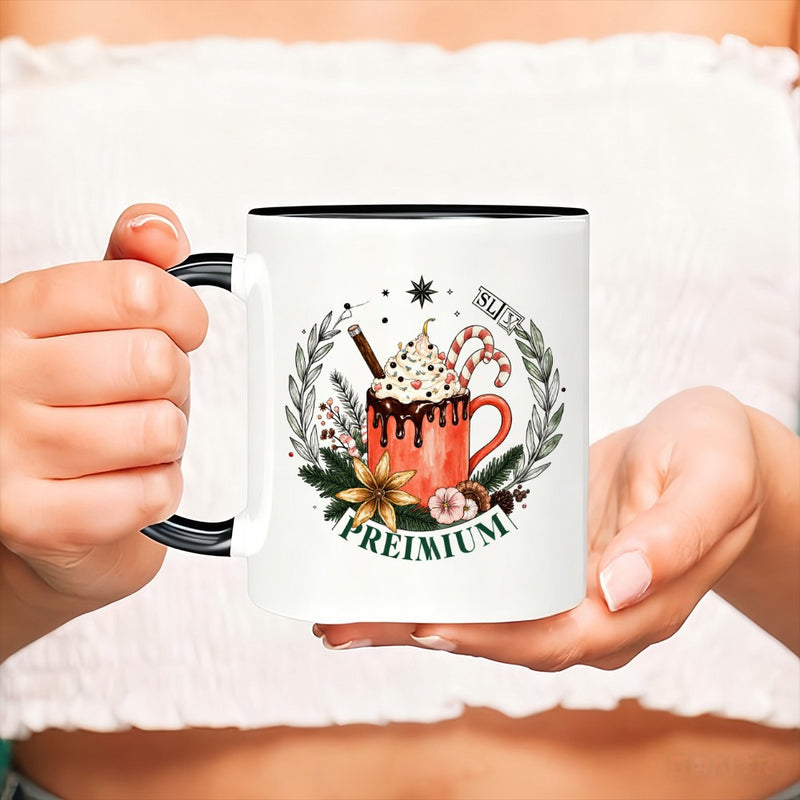 Tailorly Black Accent 11 oz Mug - chocolate and whipped cream