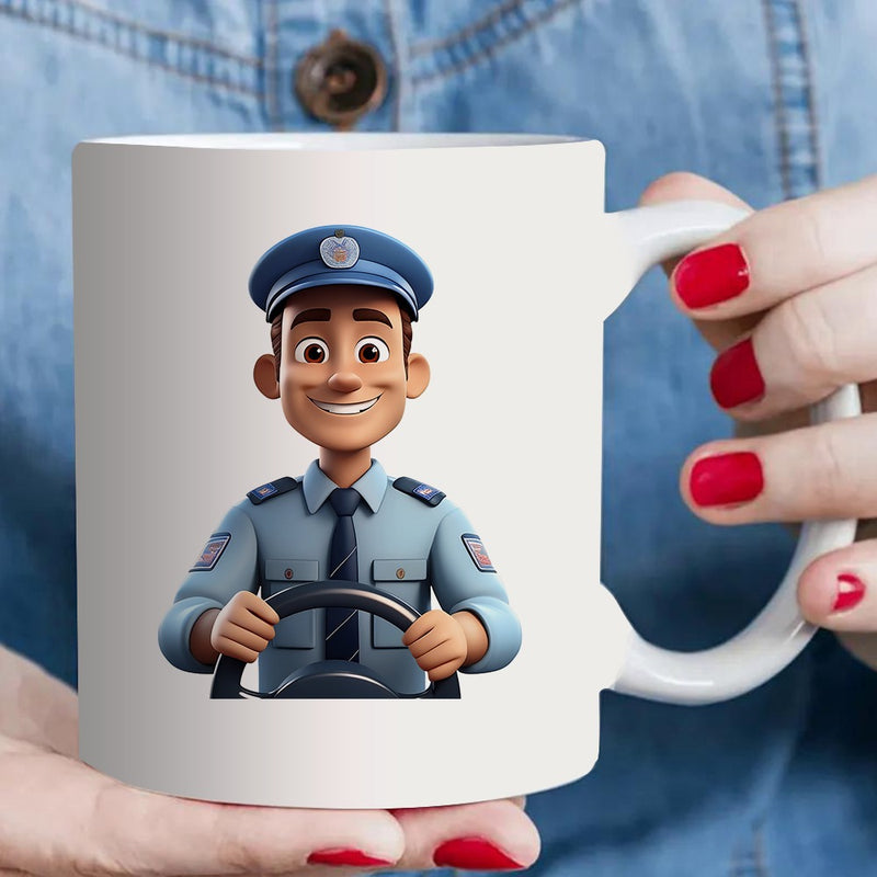 Tailorly White Ceramic 11 oz Mug - cute police officer design