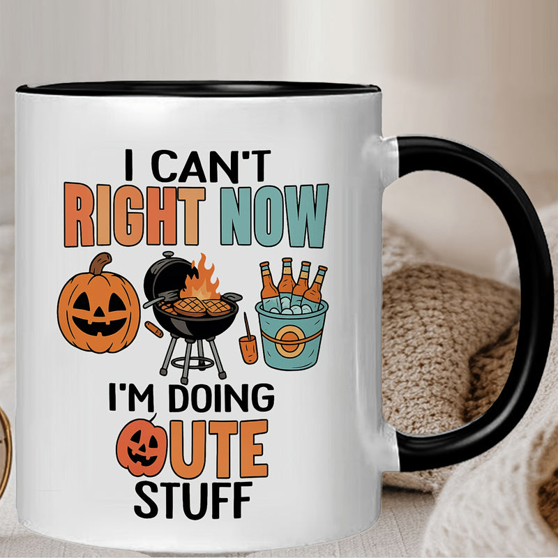 Tailorly Black Accent 11 oz Mug - festive pumpkin and campfire patterns