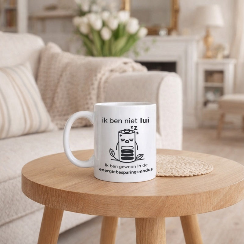 Tailorly White Ceramic 11 oz Mug - funny dutch phrase "ik ben niet lui ik sla"