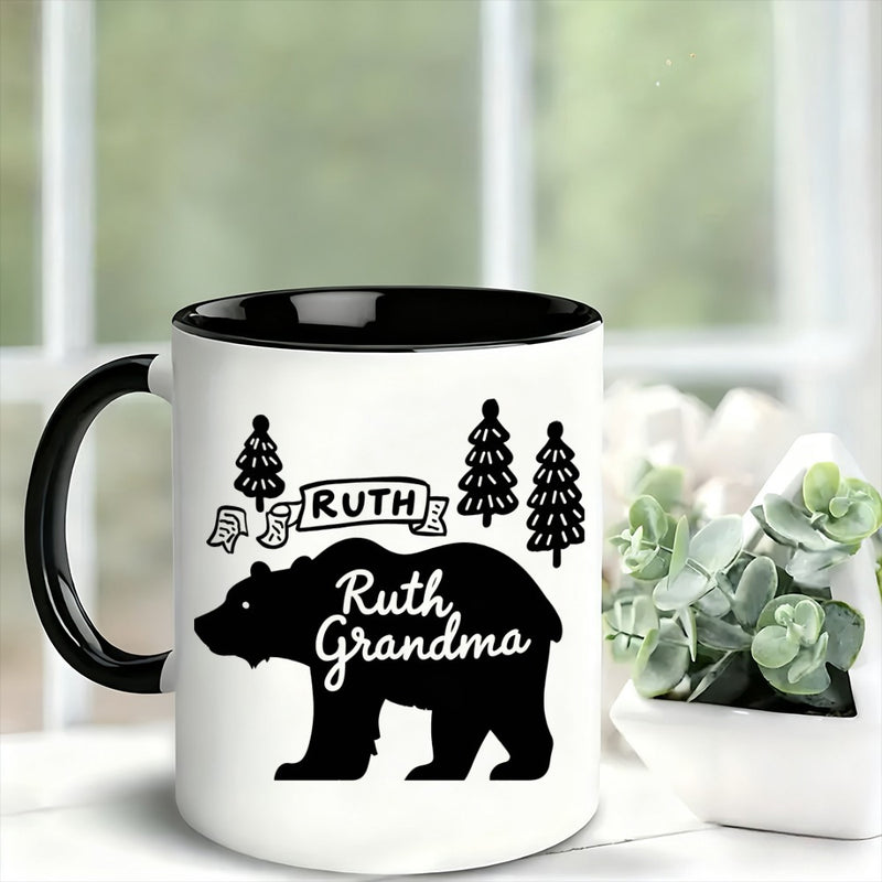 Tailorly Black Accent 11 oz Mug - ruth grandma bear theme and names