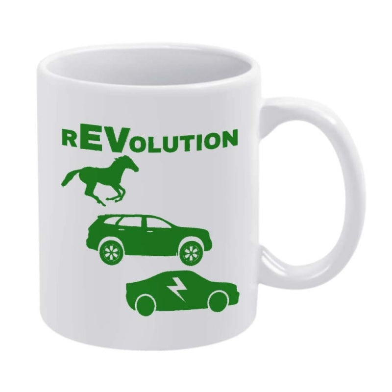Tailorly White Ceramic 11 oz Mug - horse and cars