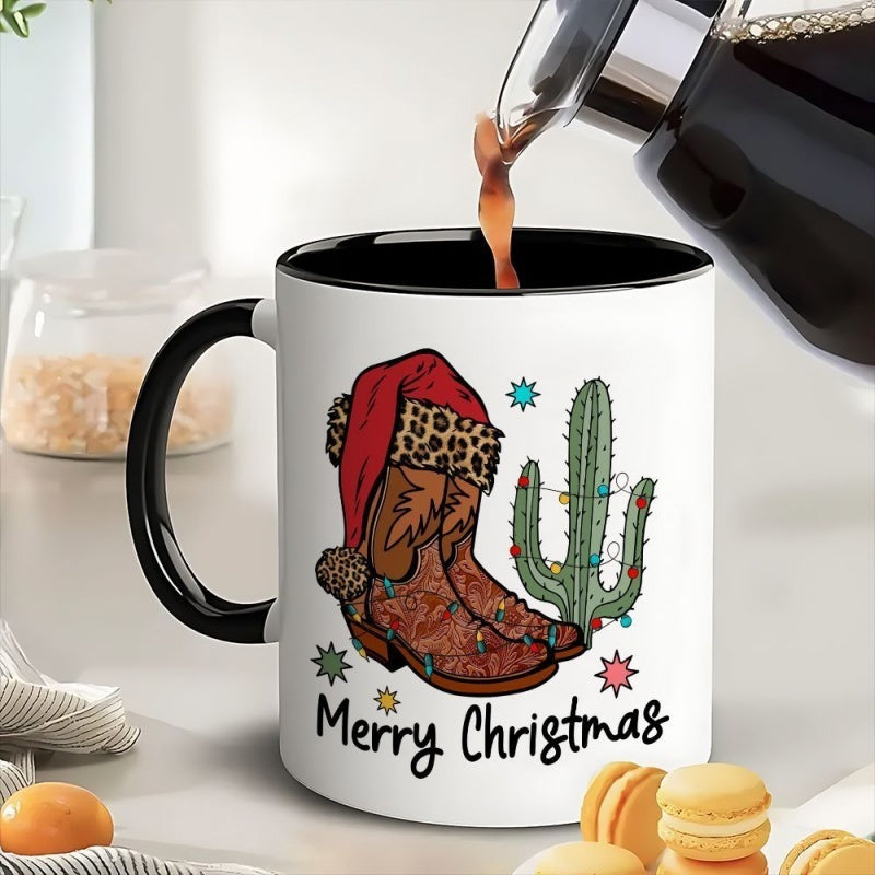 Tailorly Black Accent 11 oz Mug - cowboy boots and cactus