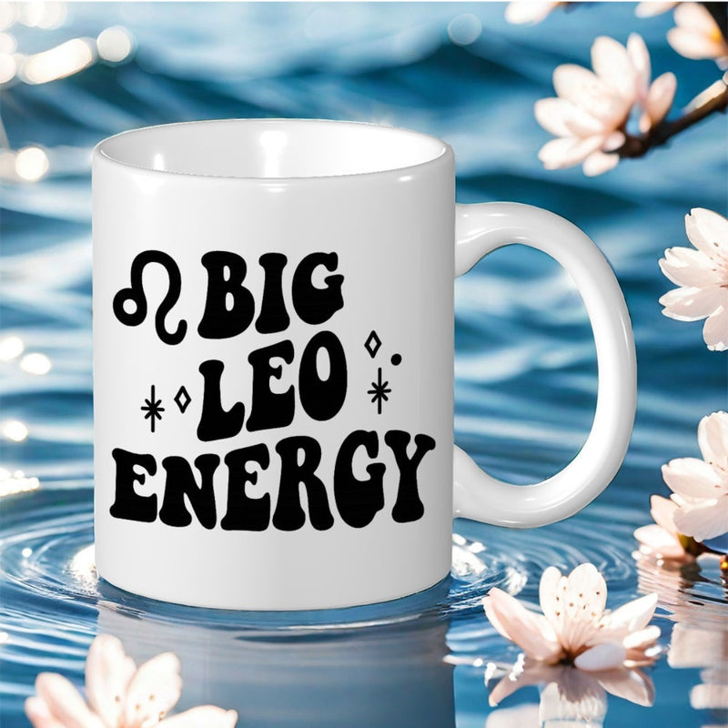 Tailorly White Ceramic 11 oz Mug - leo energy text