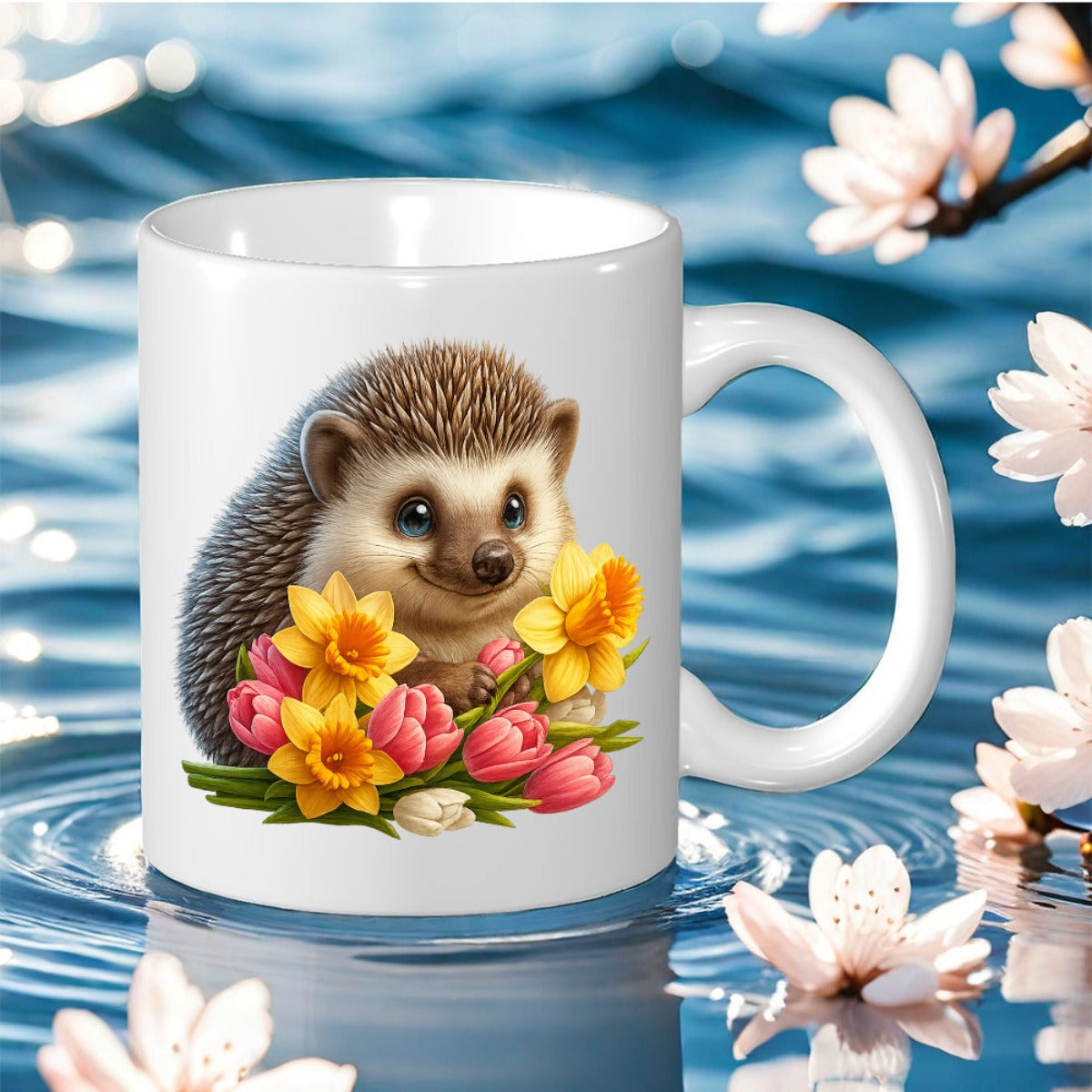 Tailorly White Ceramic 11 oz Mug - hedgehog