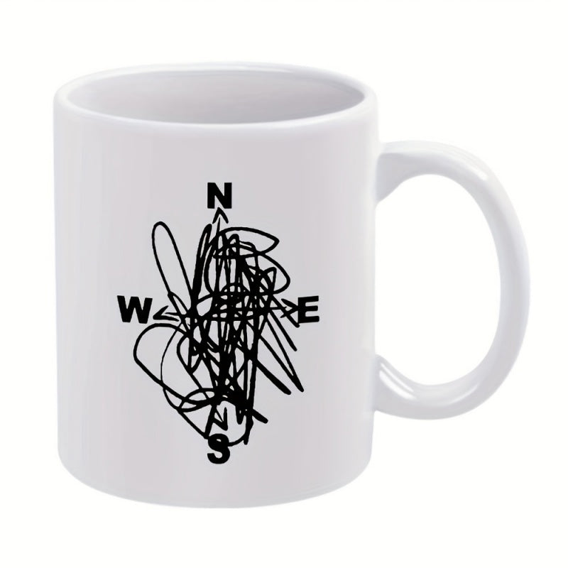 Tailorly White Ceramic 11 oz Mug - compass lines