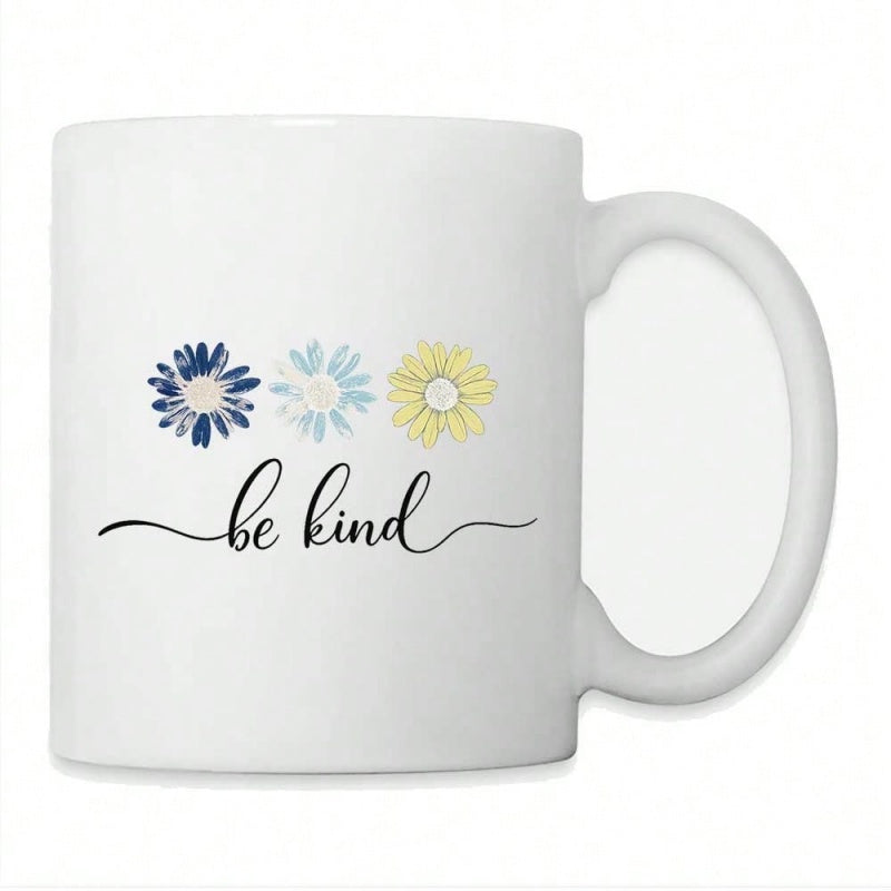 Tailorly White Ceramic 11 oz Mug - yellow daisy floral design