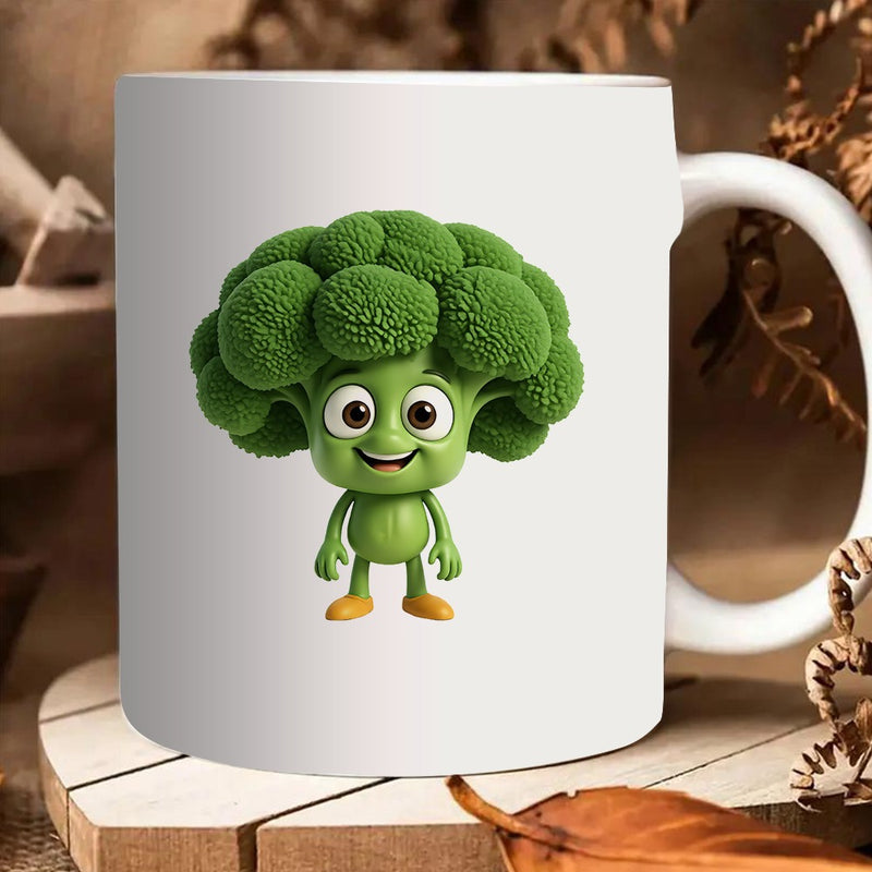 Tailorly White Ceramic 11 oz Mug - cute broccoli shape