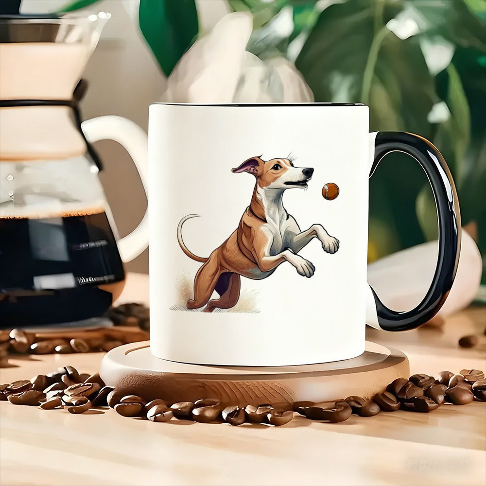 Tailorly Black Accent 11 oz Mug - a dog and a ball