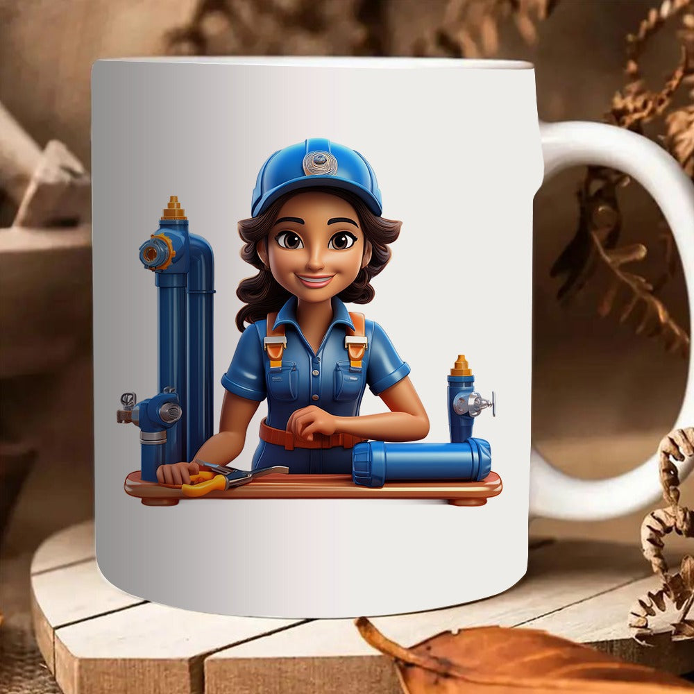 Tailorly White Ceramic 11 oz Mug - adorable cartoon design of girl