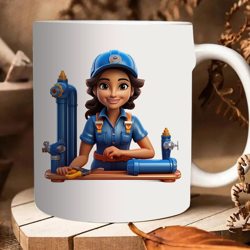 Tailorly White Ceramic 11 oz Mug - adorable cartoon design of girl
