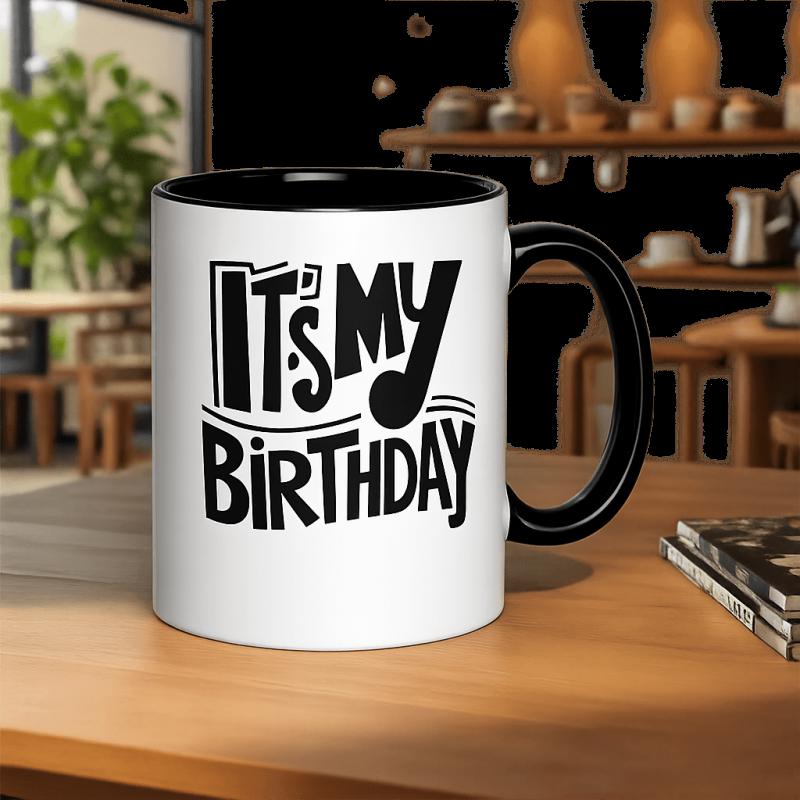 Tailorly Black Accent 11 oz Mug - a festive and 11oz ceramic mug celebrating my birthday its handmade and dishwasher friendly featuring a seasonal