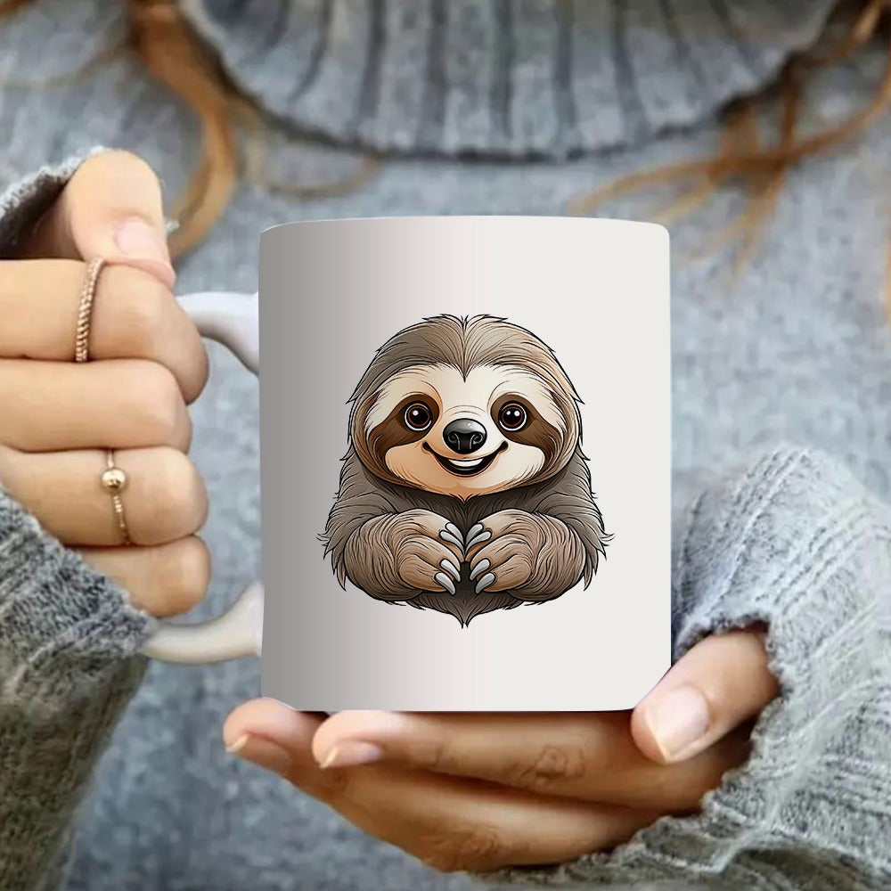 Tailorly White Ceramic 11 oz Mug - adorable sloth design