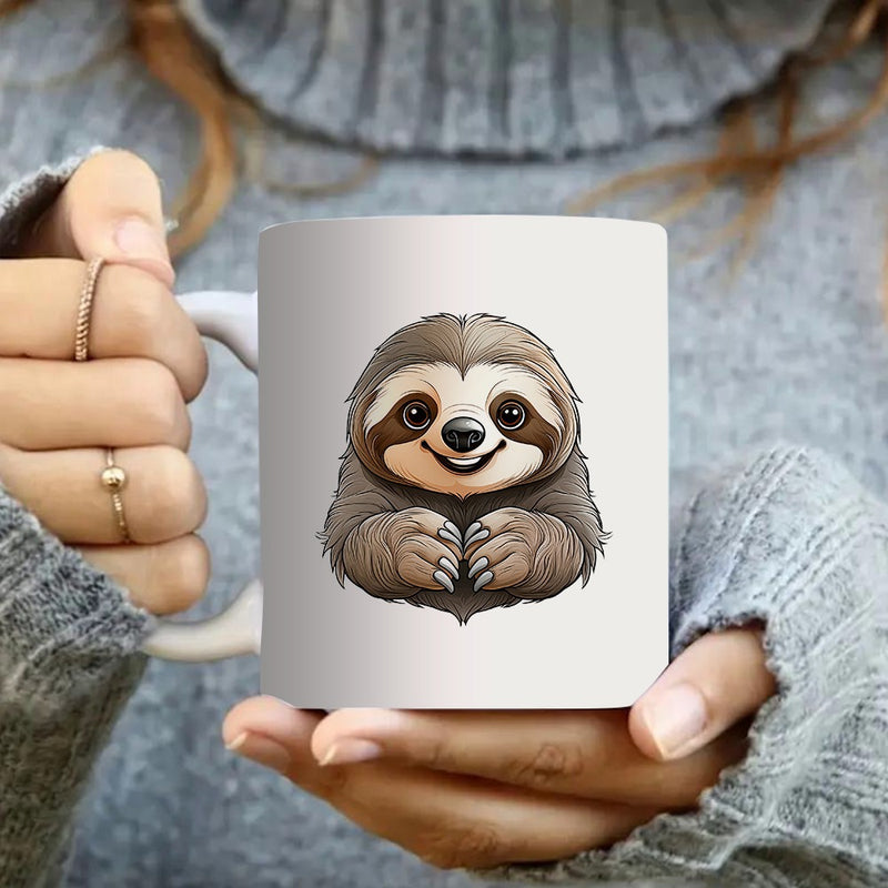Tailorly White Ceramic 11 oz Mug - adorable sloth design