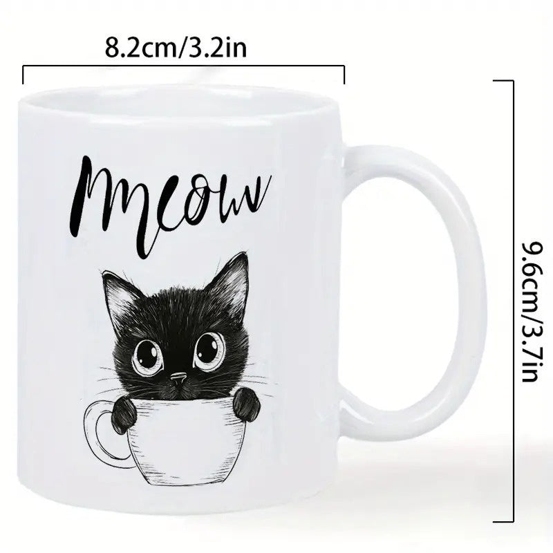 Tailorly White Ceramic 11 oz Mug - cute kitten and text "hand wash"