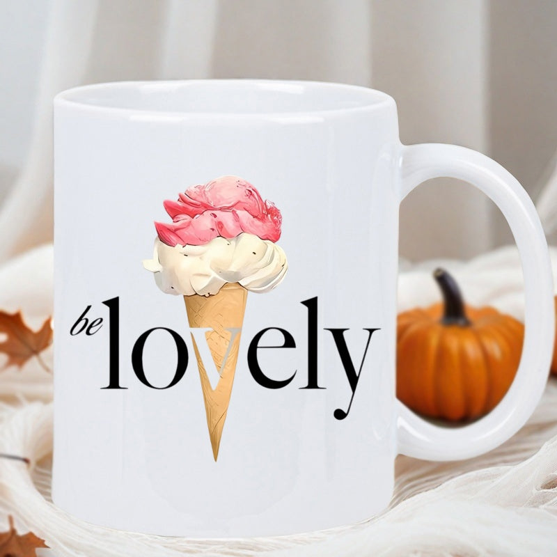 Tailorly White Ceramic 11 oz Mug - cream cone with pink accents