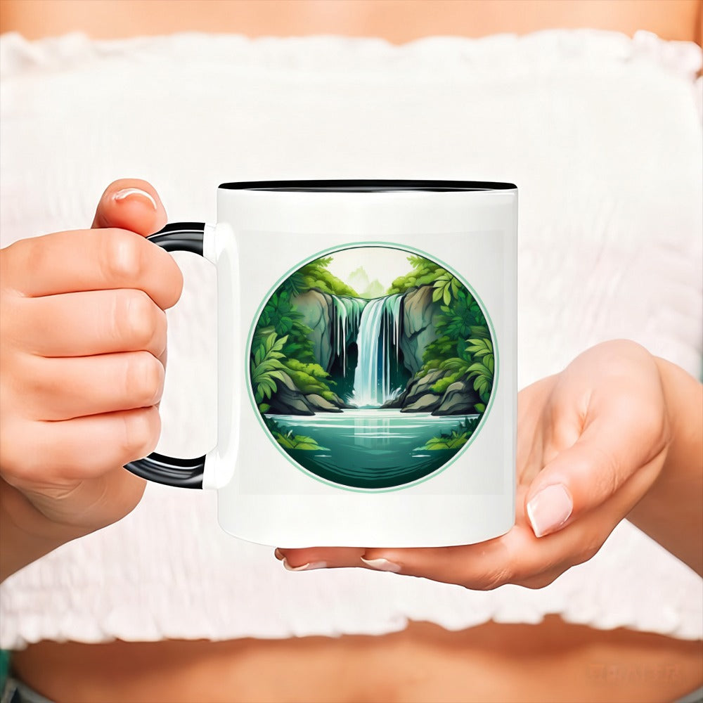 Tailorly Black Accent 11 oz Mug - waterfall landscape