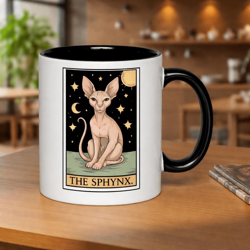Tailorly Black Accent 11 oz Mug - cat tarot card celestial night sky