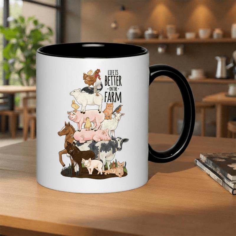 Tailorly Black Accent 11 oz Mug - stacked animals