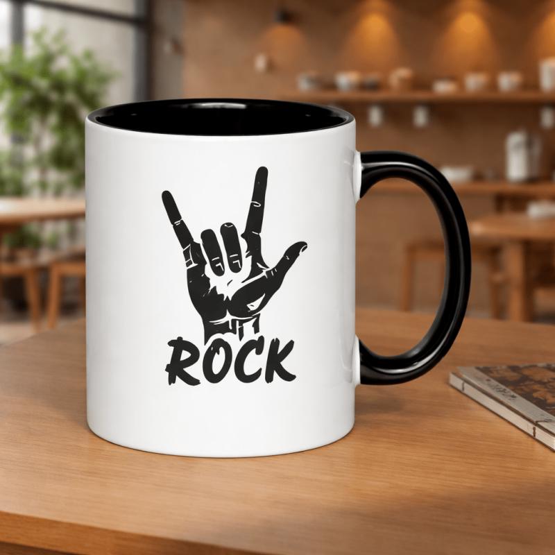 Tailorly Black Accent 11 oz Mug - hand sign with rock text