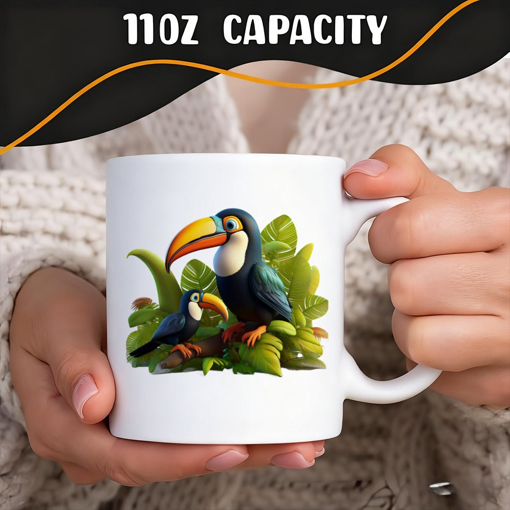 Tailorly White Ceramic 11 oz Mug - birds in a tropical jungle