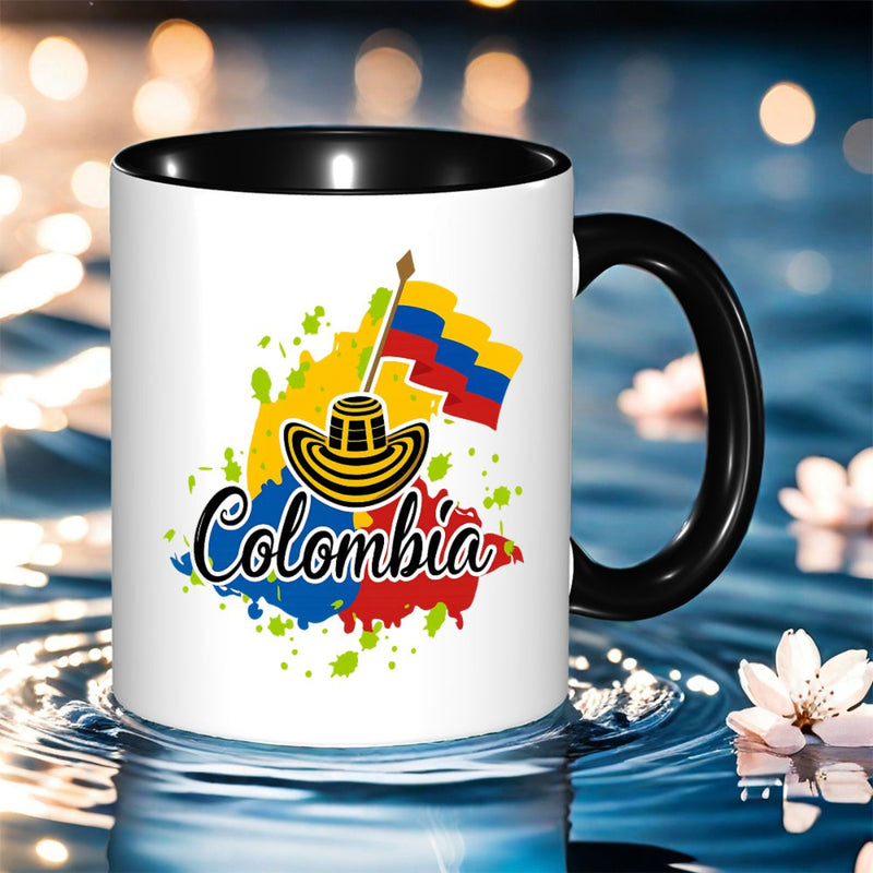 Tailorly Black Accent 11 oz Mug - 1pc with sombrero design flags print birthday gift holiday gift home clean reusable drinkware ceramic coffee mug