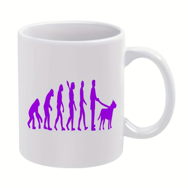 Tailorly White Ceramic 11 oz Mug - evolution from ape to human to dog illustration