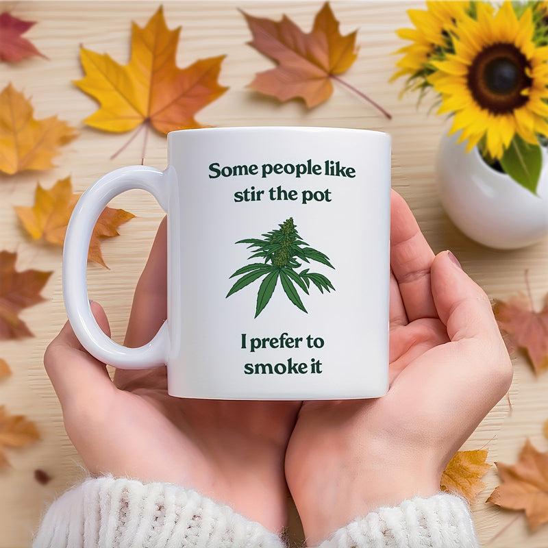Tailorly White Ceramic 11 oz Mug - green plant design