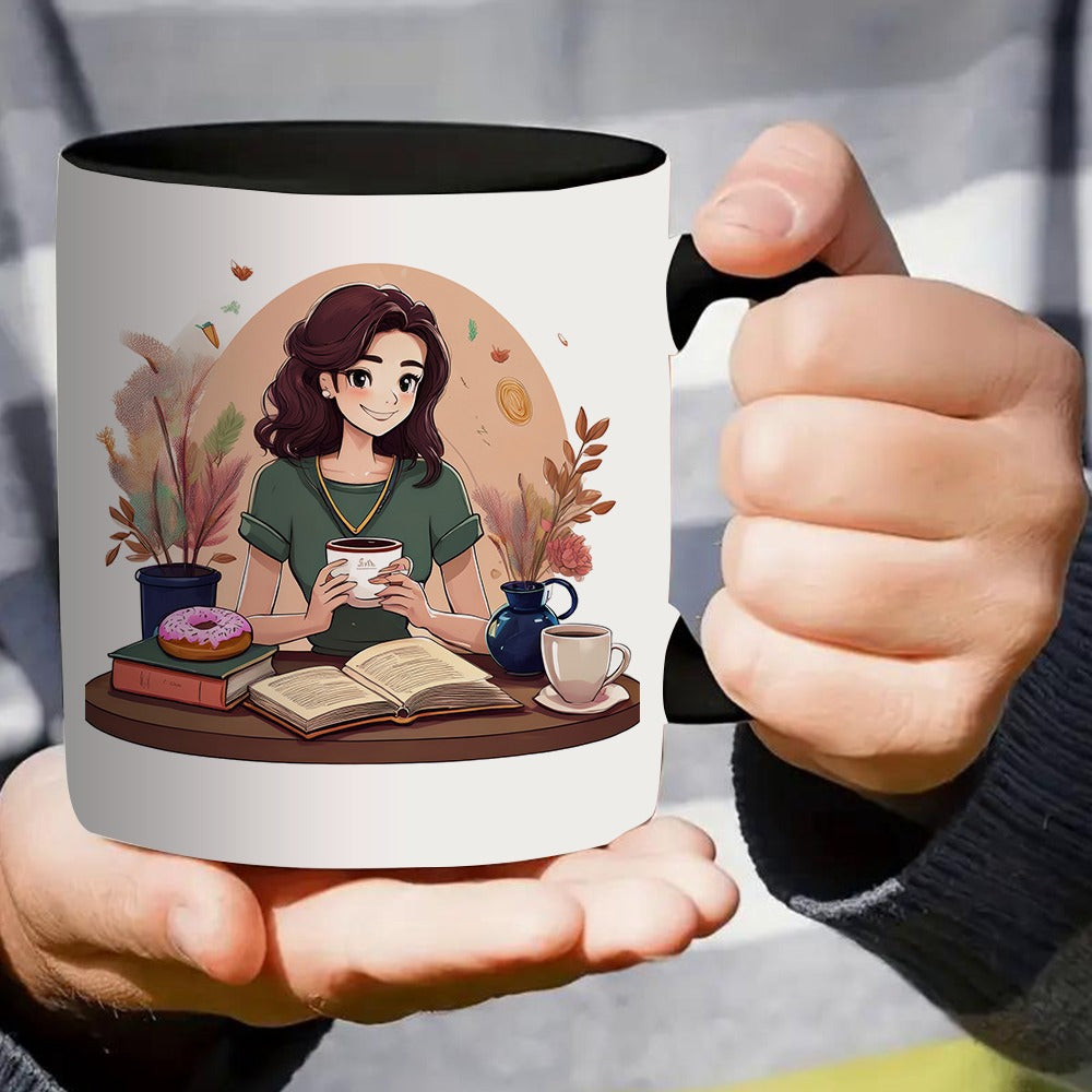 Tailorly Black Accent 11 oz Mug - a personalized cozy reading scene