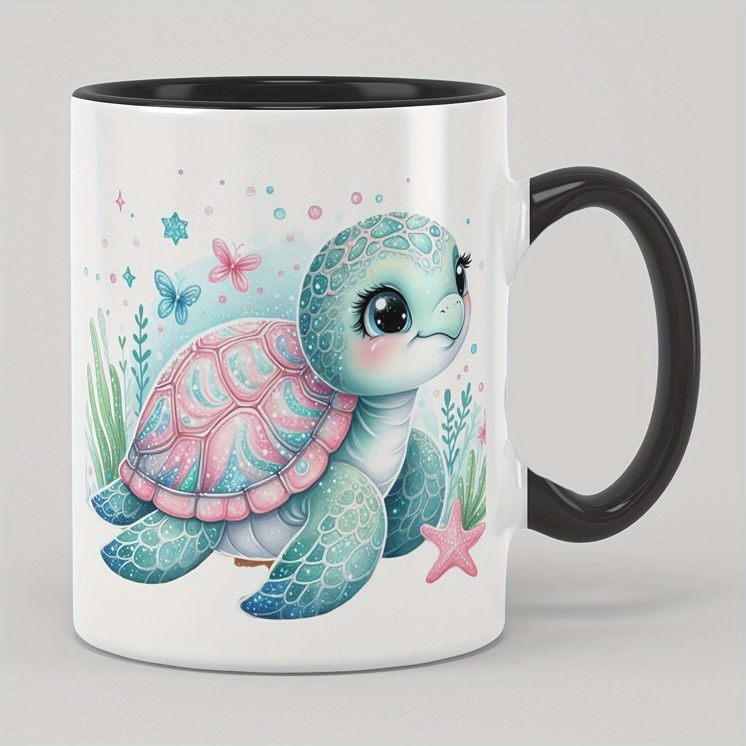 Tailorly Black Accent 11 oz Mug - sea turtle