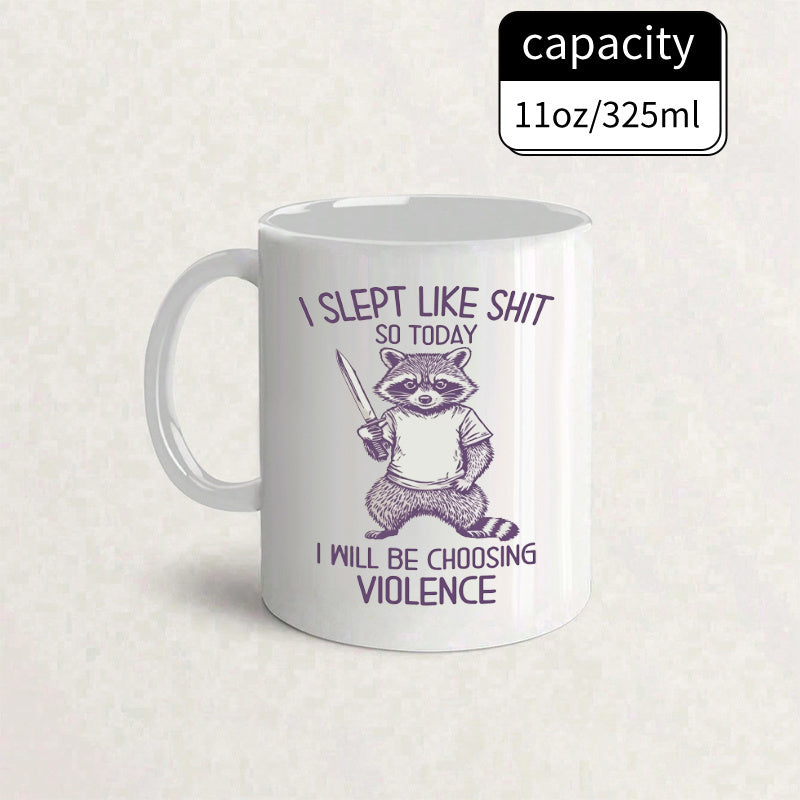 Tailorly White Ceramic 11 oz Mug - raccoon illustration