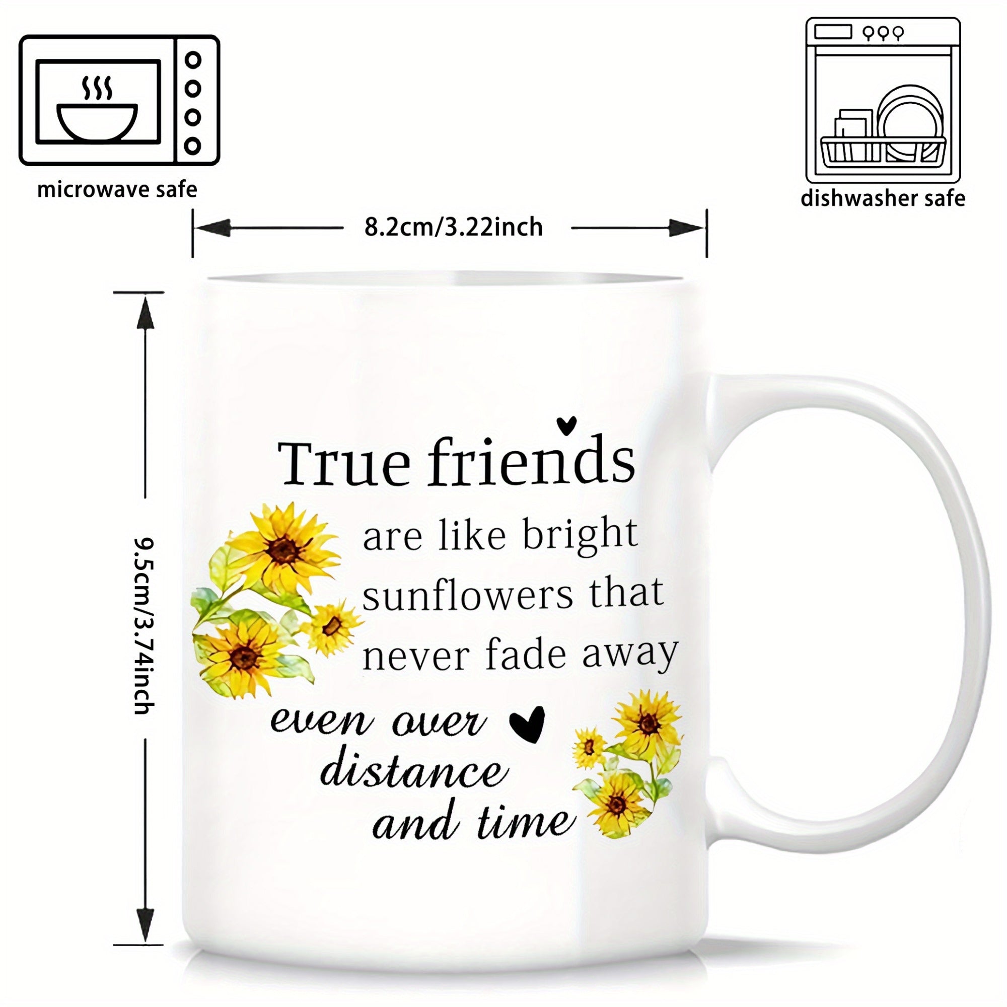 Tailorly White Ceramic 11 oz Mug - sunflower friendship