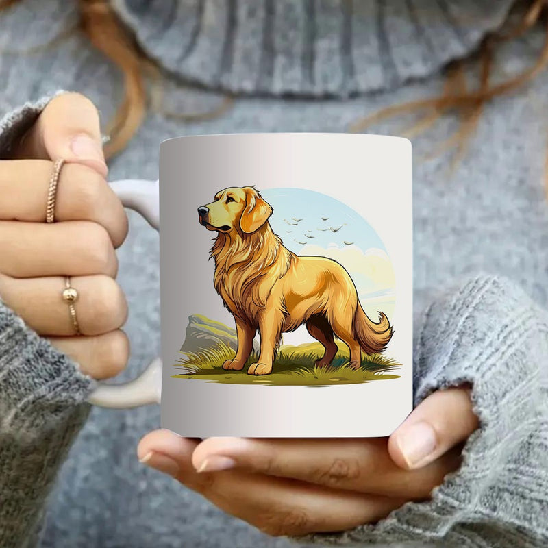 Tailorly White Ceramic 11 oz Mug - golden retriever dog portrait