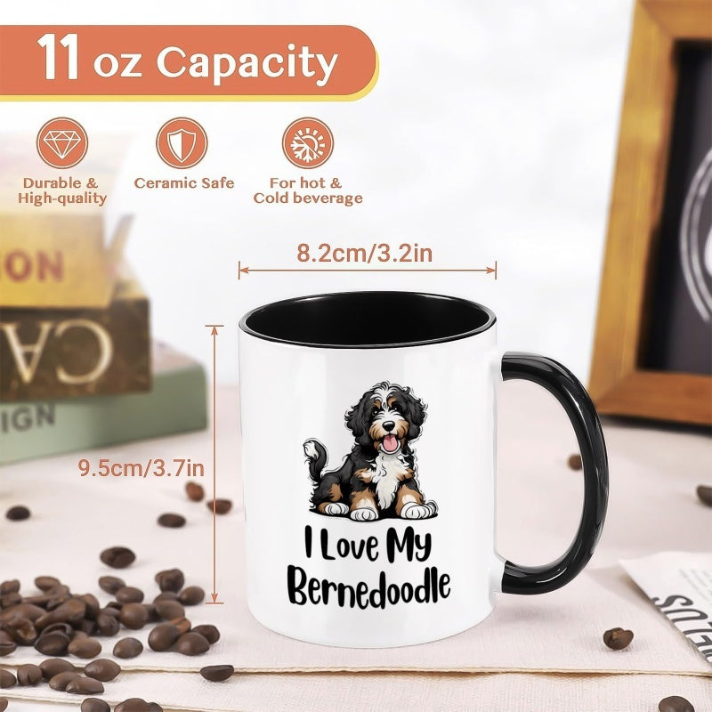 Tailorly Black Accent 11 oz Mug - puppy illustration and "i love my" text