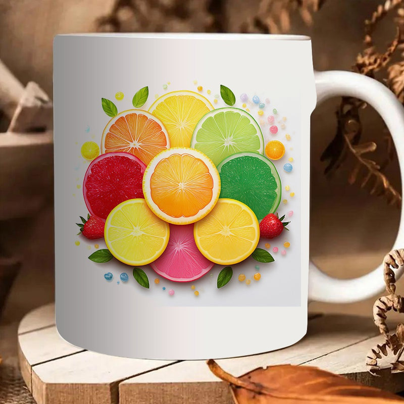 Tailorly White Ceramic 11 oz Mug - colorful citrus pattern