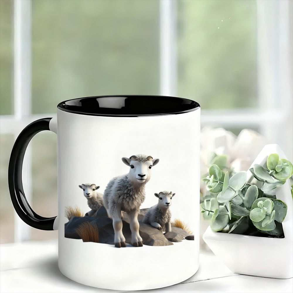 Tailorly Black Accent 11 oz Mug - adorable sheep family