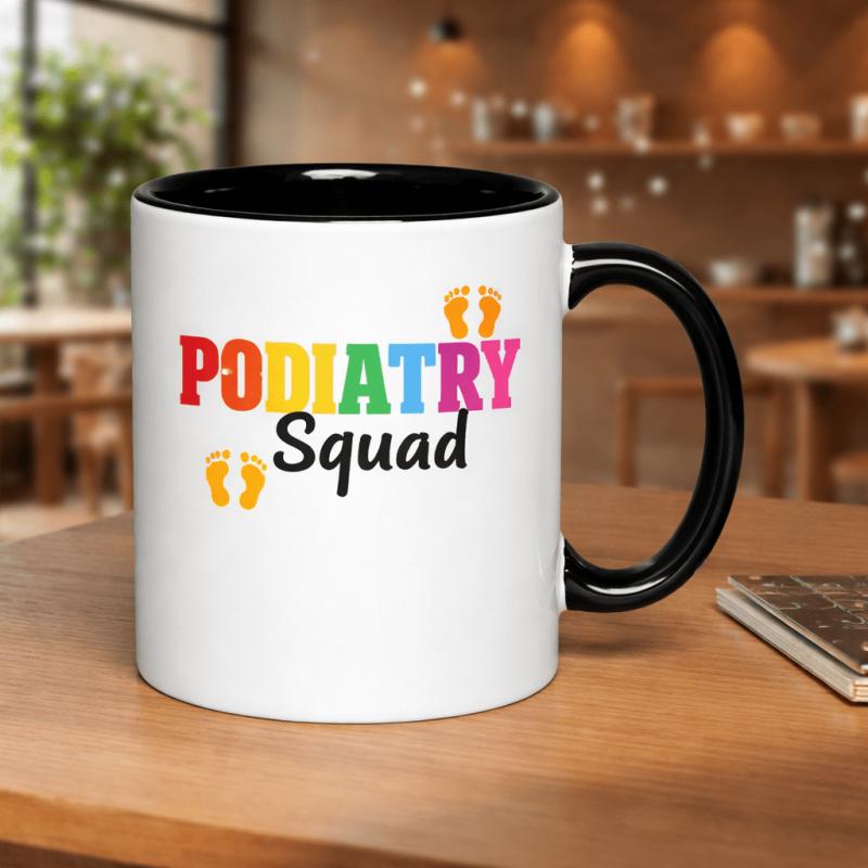 Tailorly Black Accent 11 oz Mug - podiatry squad design with adorable footprints