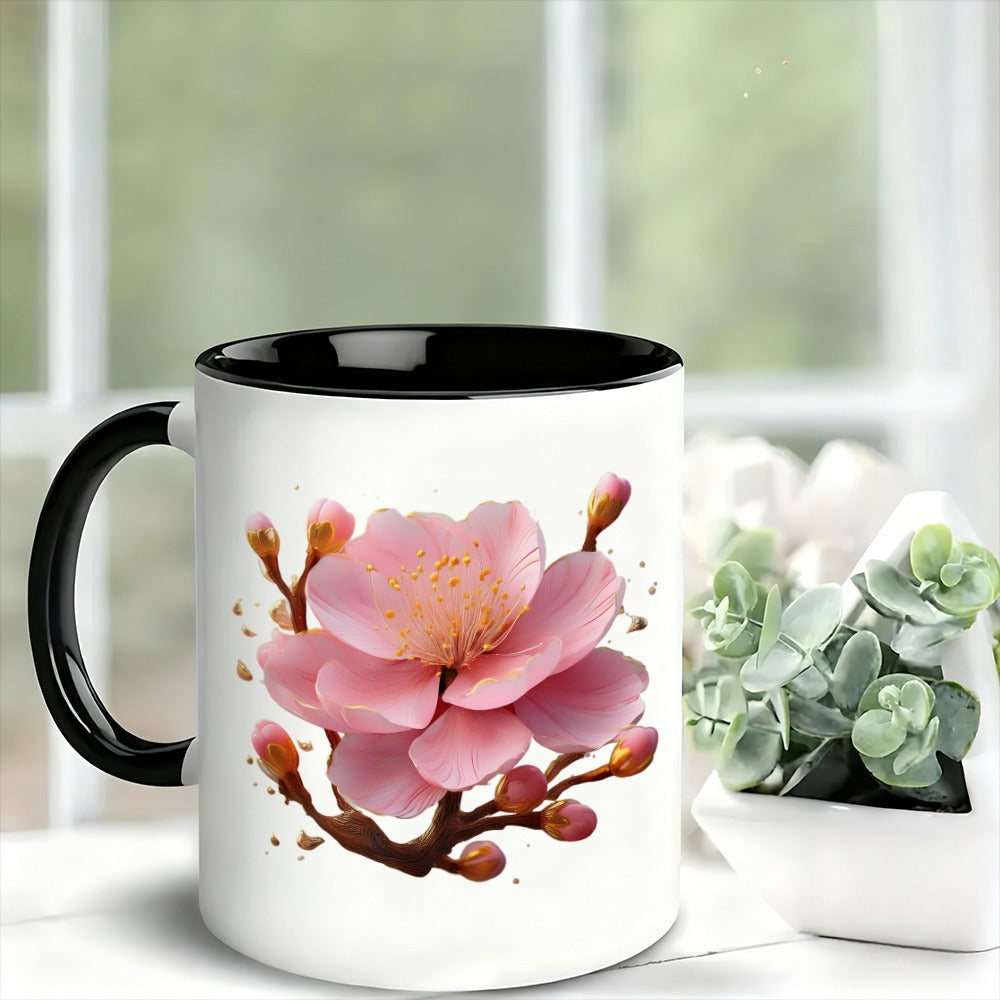 Tailorly Black Accent 11 oz Mug - a single coffee mug featuring an elegant ideal for home or office use this beautiful spring themed drinkware a